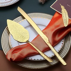 Gold Wedding Cake Knife and Server Set, Titanium Gold Plating with Unique Pat…
