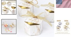 Exquisite 50pcs Marble Favor Boxes for Weddings & Events with Gold Ribbons
