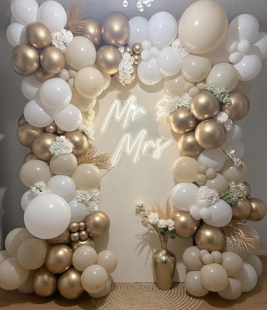 White Sand Gold Balloon Garland Arch kit 144pcs Beige Nude