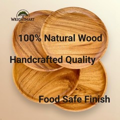 Wrightmart Set Of 4 12 Inch Round Acacia Wood Dinner Plates Solid Hardwood