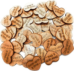 Once upon a Time Wooden Heart Table Scatter – Rustic Wedding Wood Heart Confetti