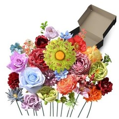 Artificial Flowers Combo Box, 38PCS Fake Flowers, Silk Flower Mix Multi Color