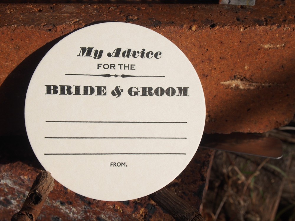 My Advice for the Bride & Groom WEDDING COASTERS, LETTERPRESS X 100 Round