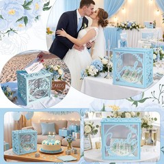 Blue PVC Wedding Card Box Acrylic Window Reception Envelope Money Gift Holder