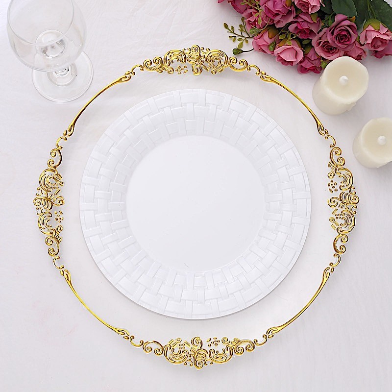 10 pcs Plastic WHITE with Basketweave 10″ PLATES Disposable Party Wedding SALE