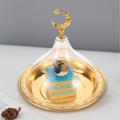 1 Set Zinc Alloy Cake Plate Snack Holder Cake Storage Plate with Acrylic Cover