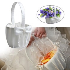 Party Decoration Basket Special Occasion Basket Charm White Satins Flower Basket