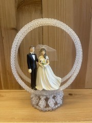 Vintage Wilton Bride And Groom Wedding Cake Topper Hand Beaded 7”