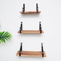 3 Natural Rectangular Wood FLOATING SHELVES Metal Brackets Room Home Decorations