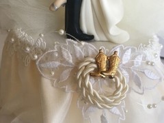 Western Honeymoon Night, Rhinestone and Pearl, Heart, Ivory and Gold Cake Top