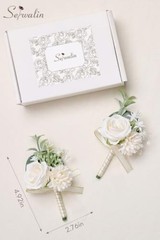 2 Pcs White Boutonniere for Men, Groom Groomsmen Best Boutonniere 2pcs A White