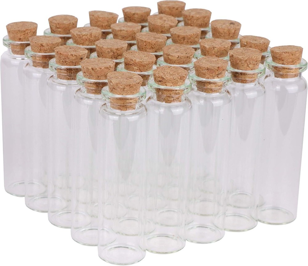 MaxMau 20ml Small Glass Bottles,Tiny Vials,Jars with Cork Clear