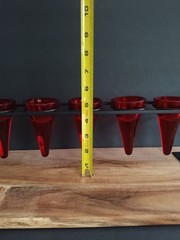 Red Glass Votive Candle Holder Set of 5 w Black Metal Stand Centerpiece