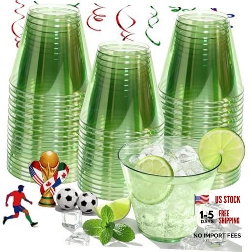 9 oz Clear Plastic Cups Plastic Disposable Cups for Cocktail Pack 50 Green