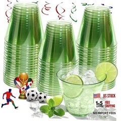 9 oz Clear Plastic Cups Plastic Disposable Cups for Cocktail Pack 50 Green