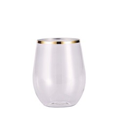 14 oz Clear with Gold Rim Stemless Plastic Wine Glasses Disposable Home supplies