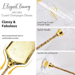 Beautiful Champagne Flutes Set with Rhinestone Knives for Wedding Celebrations