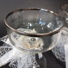 Vintage 1950’s Javit Crystal Bride & Groom Wedding Champagne Coupe Set in Box