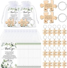 Unique 50 Sets Wedding Favors: Rustic Keychains with Thank You Cards & Bags