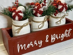 Christmas Table Centerpiece Rustic Mason Jar Decor with Wood Box And Sprigs