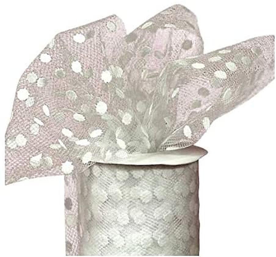 White Polka Dot Tulle Decor – 6″ x 25 Yards, Fabric Netting Ribbon, Wedding