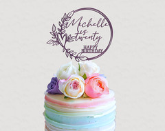 Minimalist Chic Script Wedding Cake Topper, Acrylic Cake Topper w/ Rustic Wreath