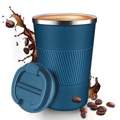 12oz Stainless Steel Travel Mug Insulated Coffee Cup Leak Proof Lid Blue