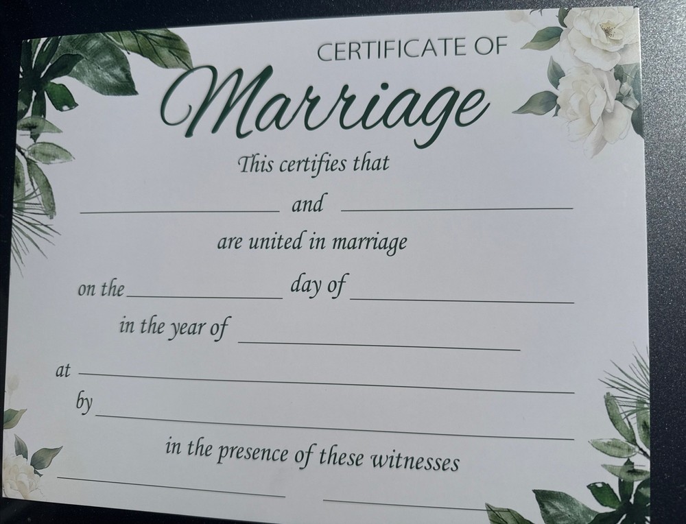 Blank Marriage Certificate – HEAVY GLOSSY PREMIUM CARD STOCK- 8.5” X 11” – NEW