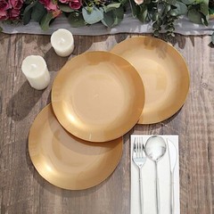 GOLD 10 Glossy 8″ Round Plastic Salad PLATES Gold Rim Party Events Decorations