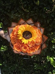 Sunflower And Roses Natural Bouquet