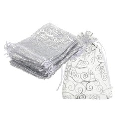 50Pcs Organza Bags 3.1×4.3 Inch Candy Bags Mesh Bag Jewelry Bag White-Silver