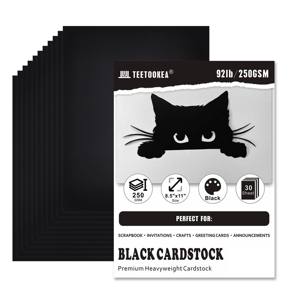 30 Sheets Black Cardstock, 8.5 x 11 8.5×11 inch, Cardstock 30 Sheet