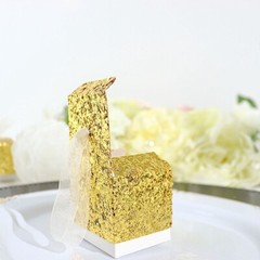 25 GOLD WHITE Sequin Glittered FAVOR BOXES Ribbon Mini Gift Holders Party Events