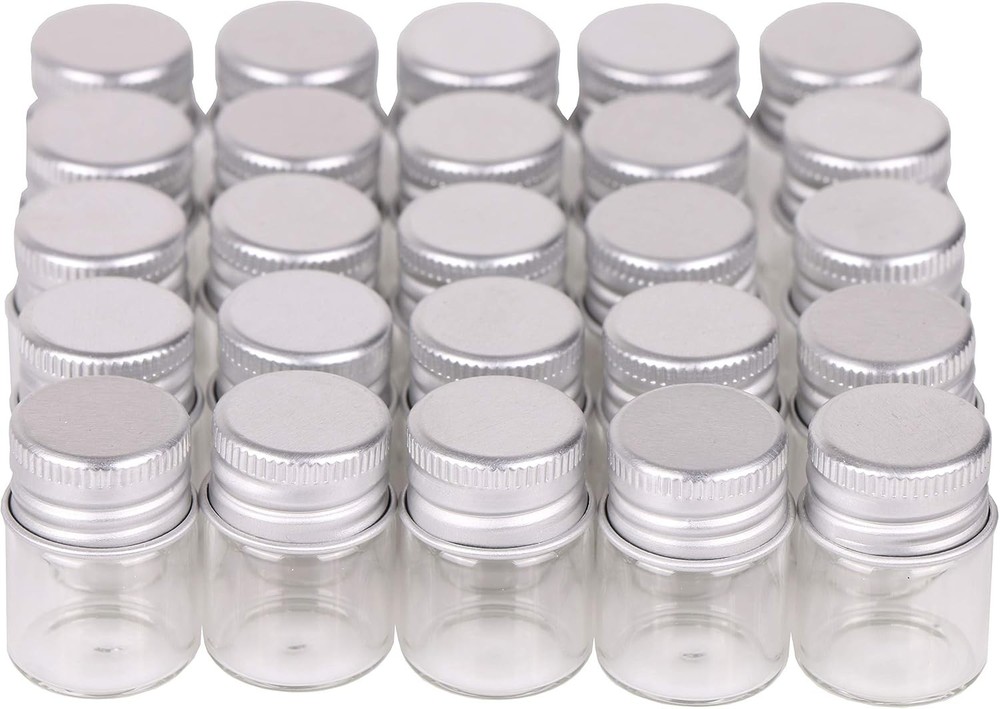 MaxMau 100 Sets Small Glass Bottles with Aluminum Cap Screw Top Lids