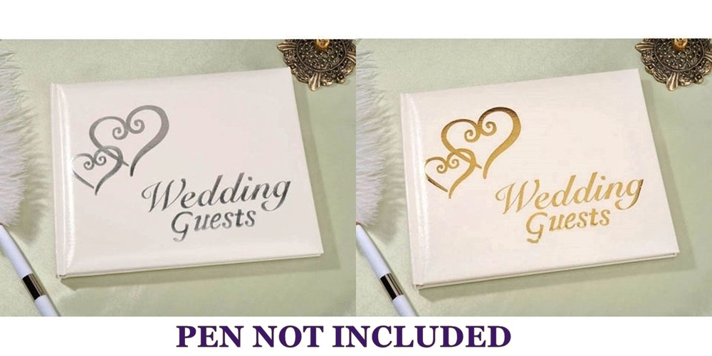 NIP Silver/Gold HEART WEDDING GUEST BOOK in WHITE 32 Double Sided Pages NO PEN!