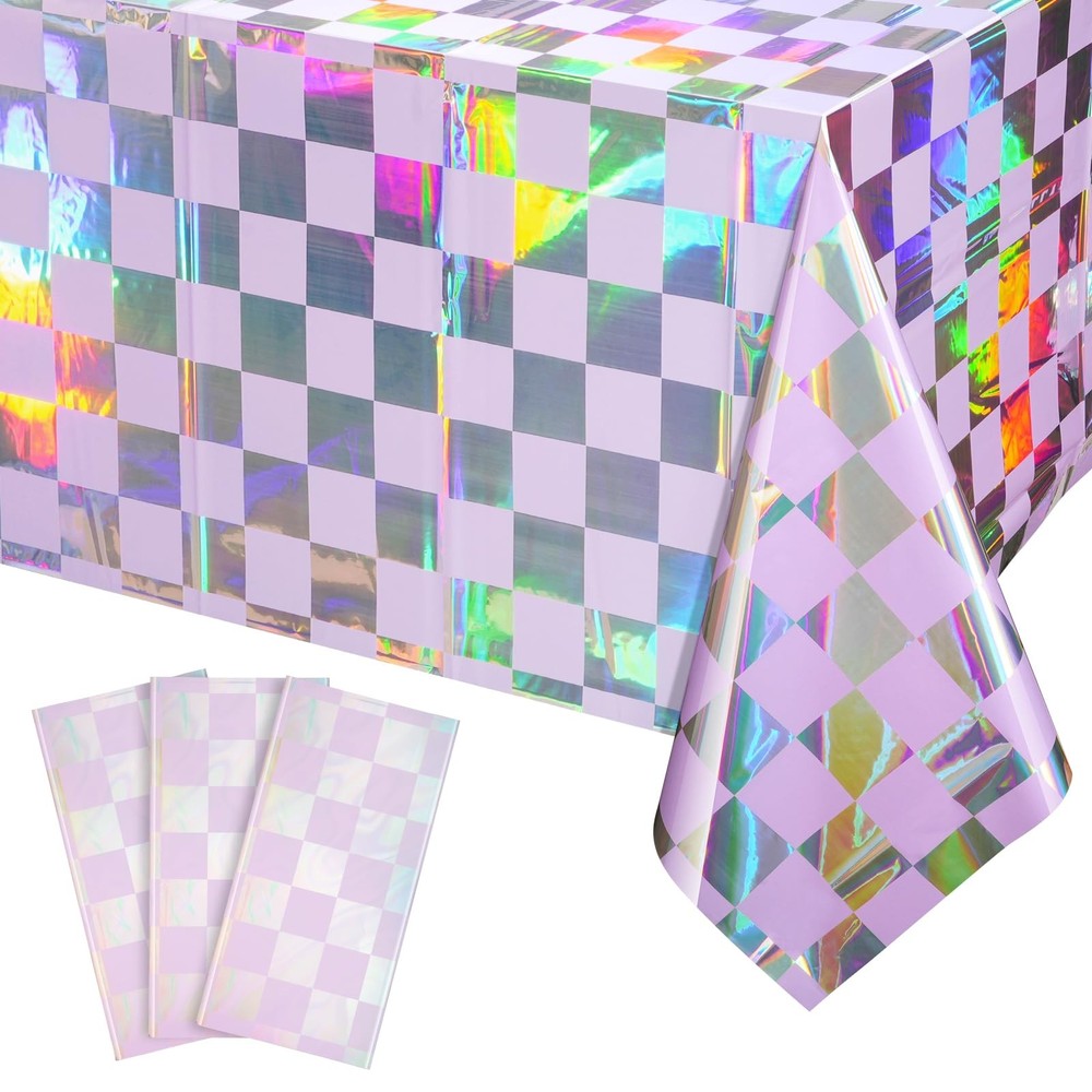 FunnyPars 3Pack Iridescent Checkered 54″ x 108″ (3 Pack), Checker