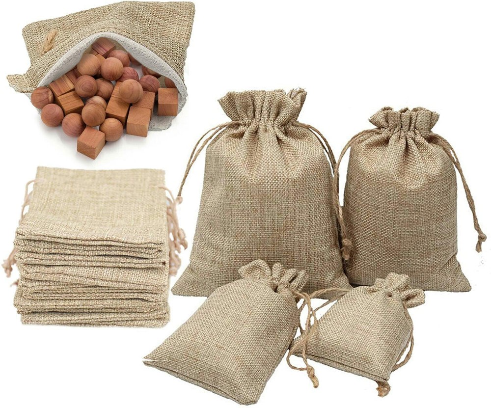 25/50/100x Burlap Wedding Favor Gift Bag Hessian Jute Bag Linen Jewelry Pouches