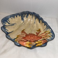 DEPT 56 Figural Palissy Style Majolica Clamshell and Crab Decorative Bowl
