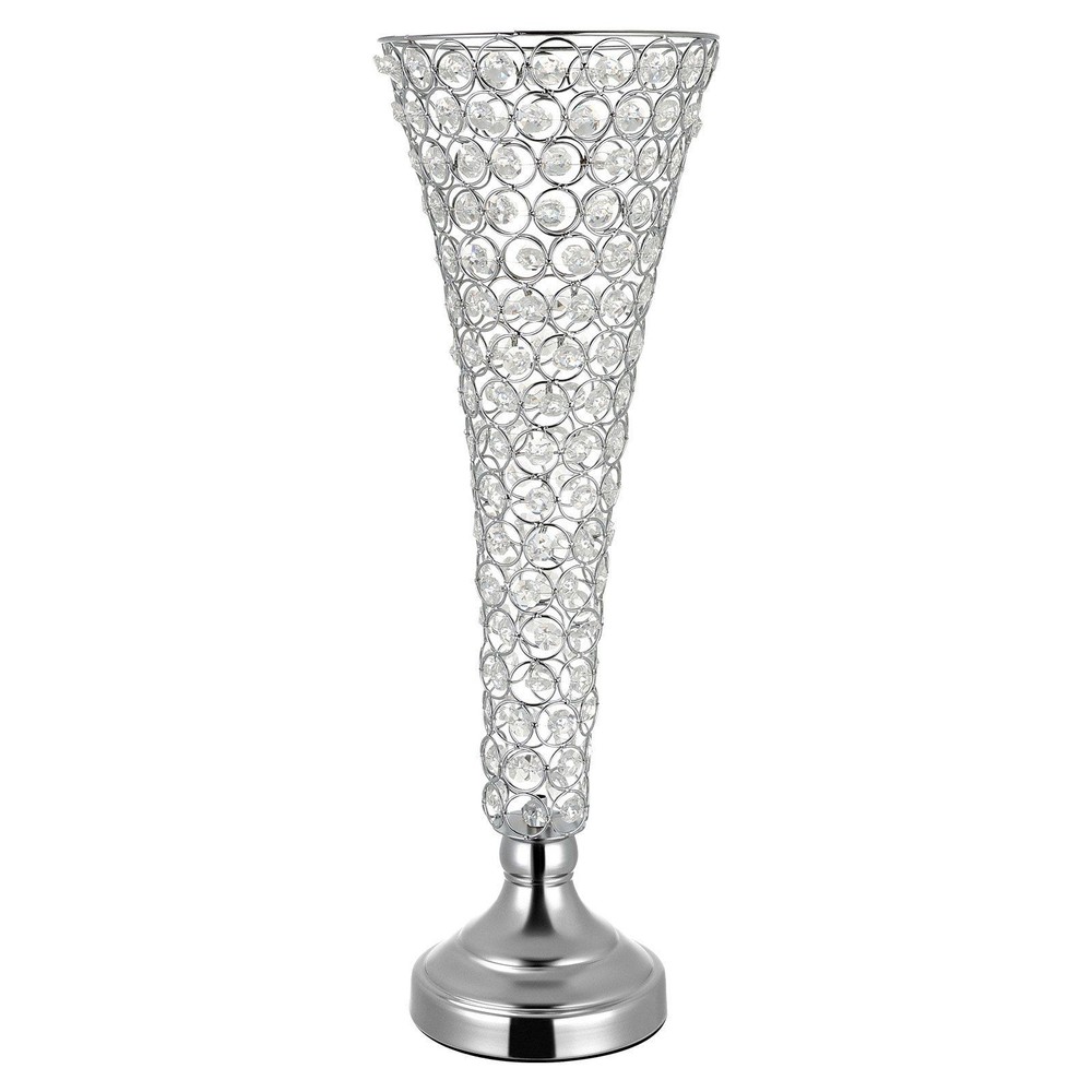 4PCS Silver Crystal Vases, 20in Tall Metal-Base Floral Centerpieces for Events