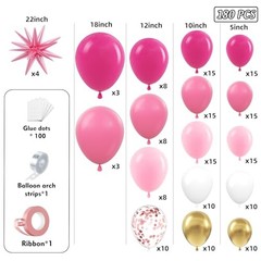 Hot Balloons Garland Arch Kit 180pcs with Star – 22 18 12 10 5in Different Pink
