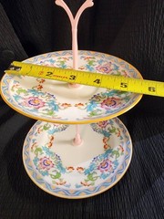 Minton B833 2 Tiered Tray Cake Dessert Stand Pink Handle
