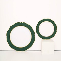 10 WHITE HUNTER GREEN 8″ Round Plastic SALAD PLATES Blossom Design Events