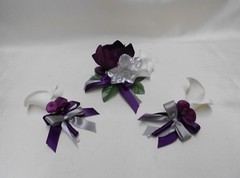 Silk Flower Wedding Bridal Bouquet Purple Plum Eggplant Silver Calla Lily 18 pcs