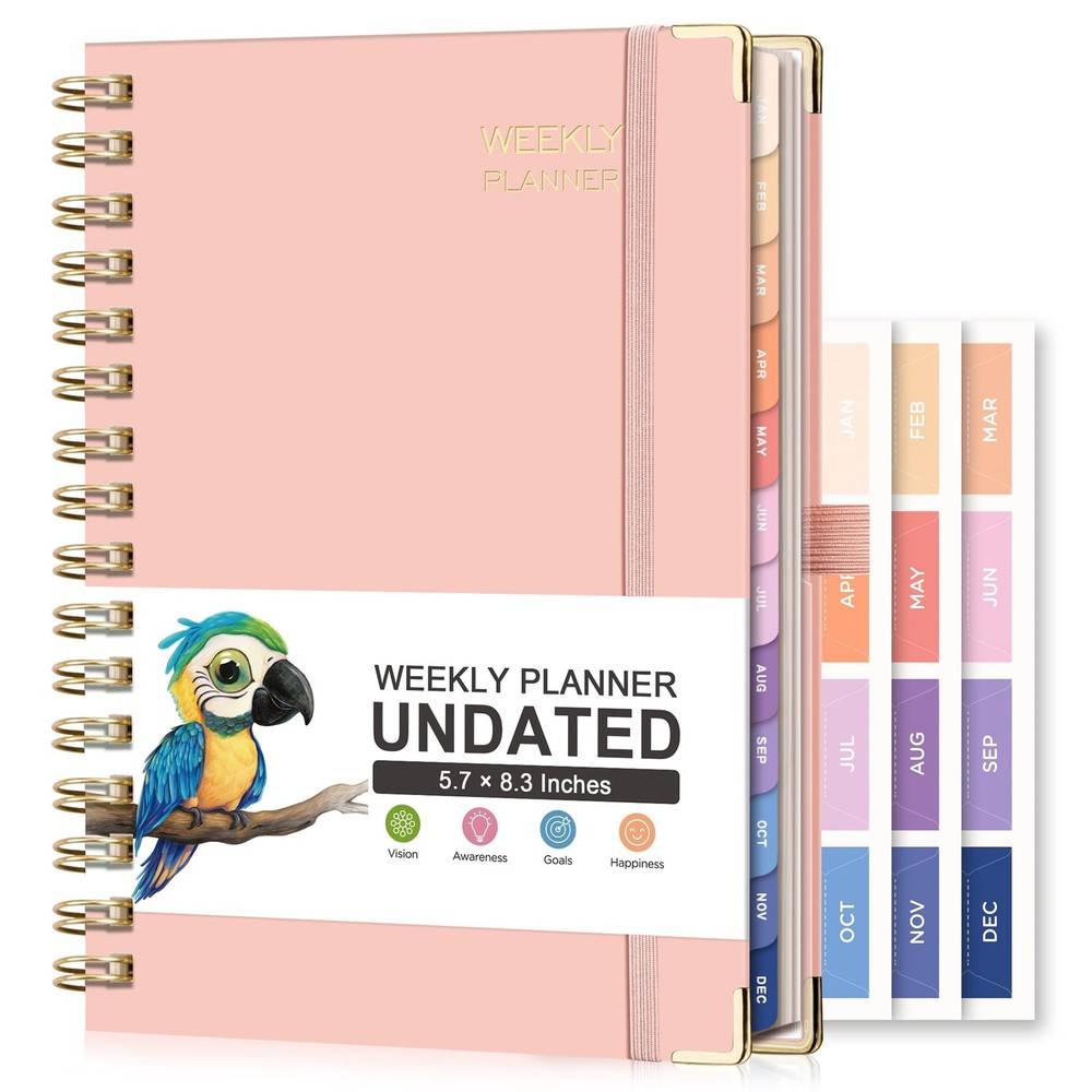 RETTACY Undated Planner, Weekly and Monthly, 53 Weeks and 12 Months, Medium S…