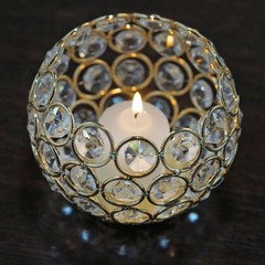3.5″ tall Gold Faux Crystal Beaded CANDLE HOLDERS Wedding Decorations SALE