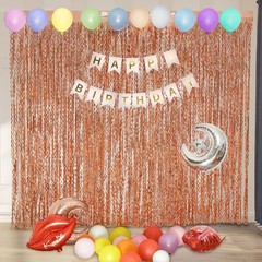 4 Pack Rose Gold Foil Curtain Birthday Decorations – 3.3×6.6ft Wavy Tinsel Fo…