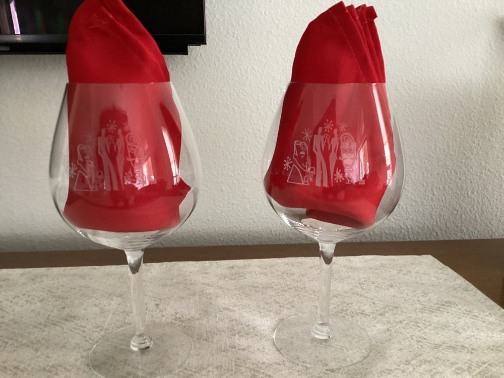 2 Large Wedding Etched Flemings Water Goblets/Wine Glasses Bride & Groom