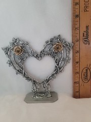 Pewter Rose Heart Cake Topper Fantasy FELOWSHIP FOUNDRY 1996 *retired* NWB