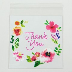 100 White Clear PVC Cookie Candy Bags With «Thank You» Floral Print Party