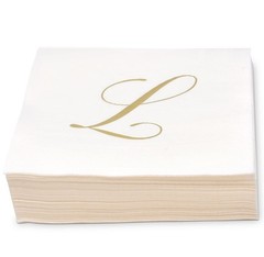 100 Monogram Letter L Cocktail Napkins Gold Foil Initial Disposable Paper Ele…